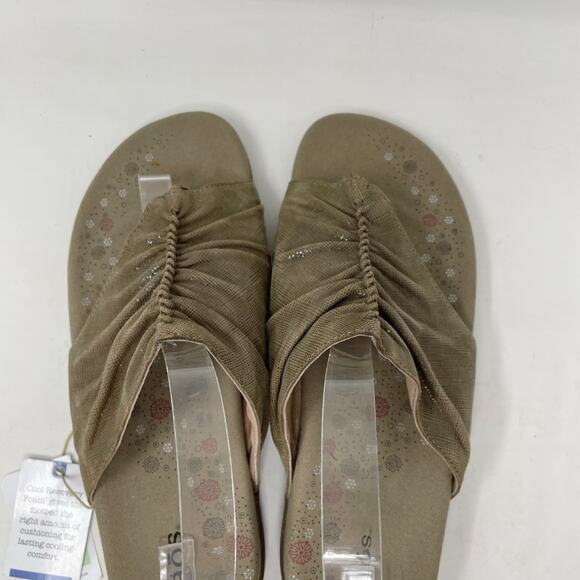 Taos Gift 2 Ruched Leather Comfort Shoes Sandals Metallic Tan Taupe women 10 New - Picture 7 of 15